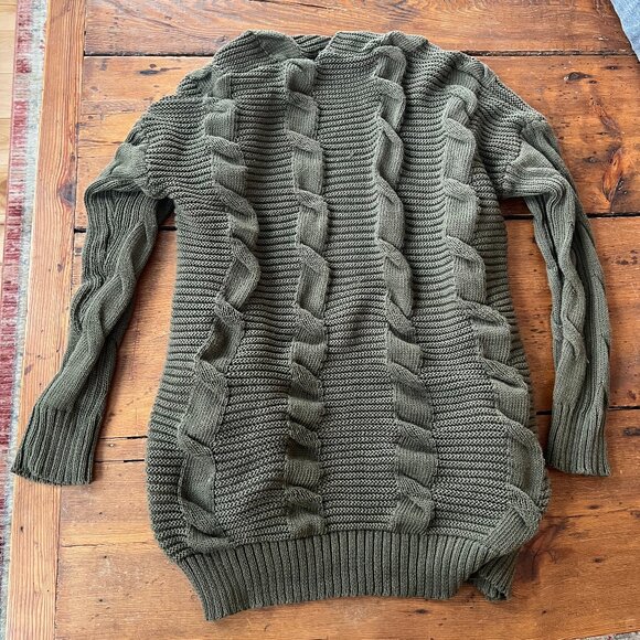 Green Knit Open Cardigan Tunic Length with Pockets - Picture 5 of 8